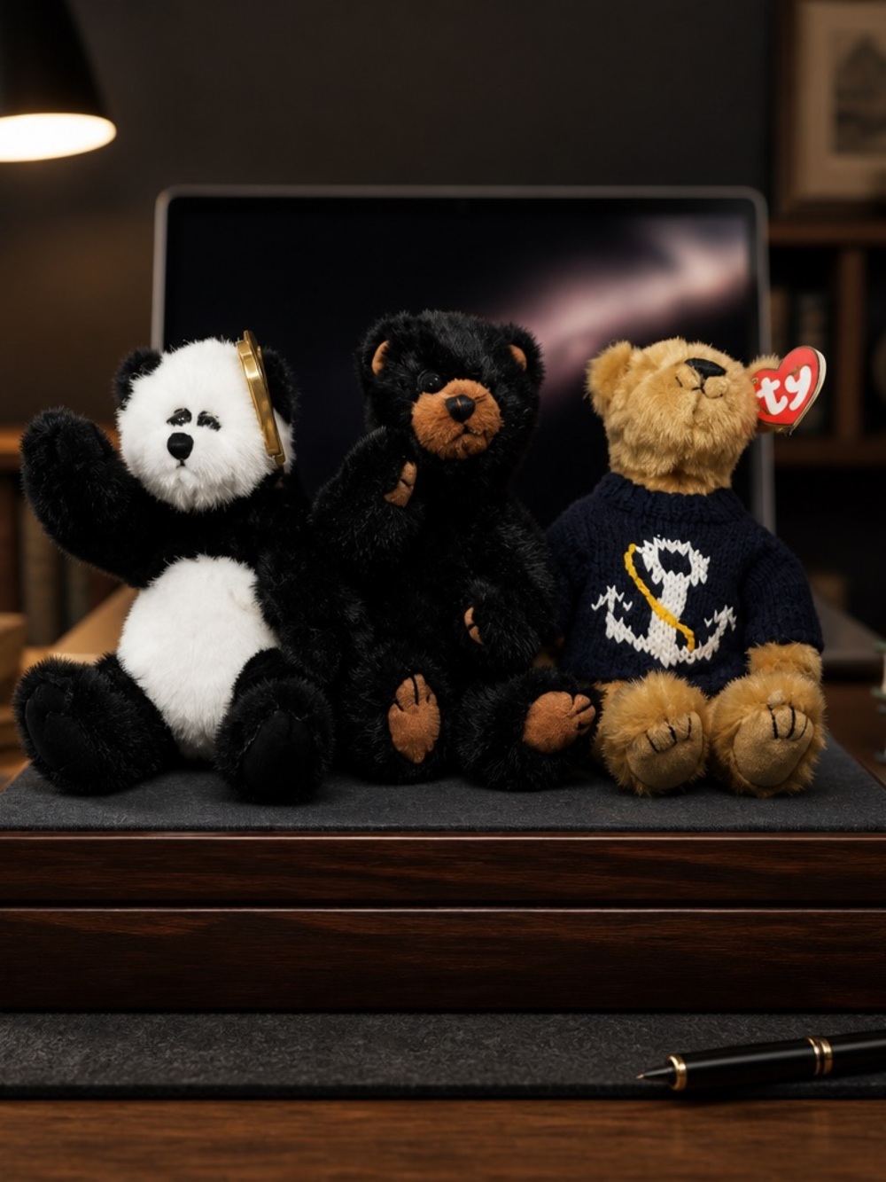 Ty Three-Piece Bear Set - Black, White, Tan